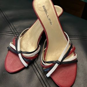 Bellini red white and blue sandals kitten heel